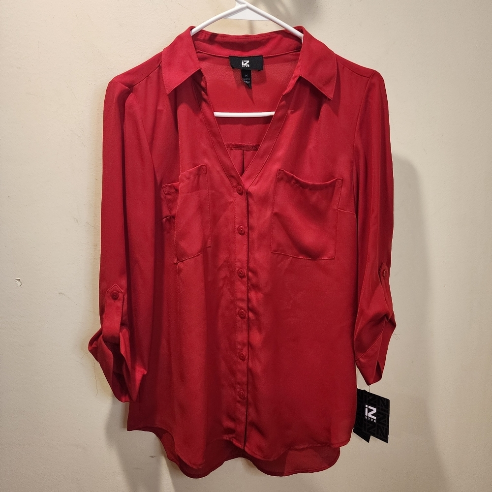 Iz Byer Vibrant Red Blouse Size M NWT